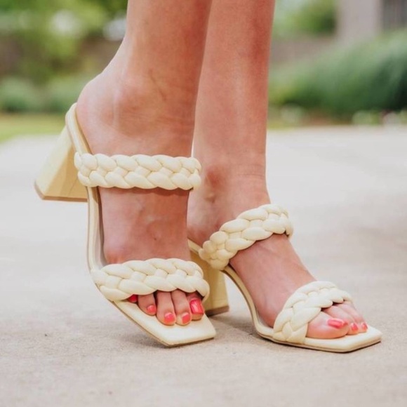 DV by Dolce Vita Shoes - Dolce Vita Womens Paily Heels Leather Braided Sandal Lemon Creme Stella Size 6.5